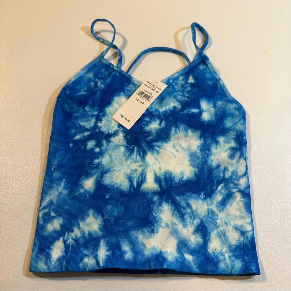 NWT $40 Tackma For AEO American Eagle XS Blue Tie Dye Spaghetti Strap Crop Top